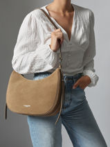 Schoudertas Suede Leder Lancaster Beige suede 82-vue-porte